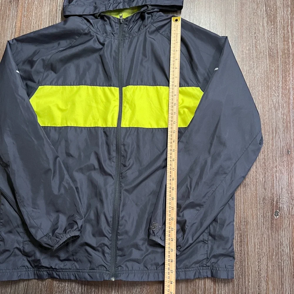 Starter Windbreaker Jacket Mens L Greystone 1/4‎ Zip Neon Yellow Hooded